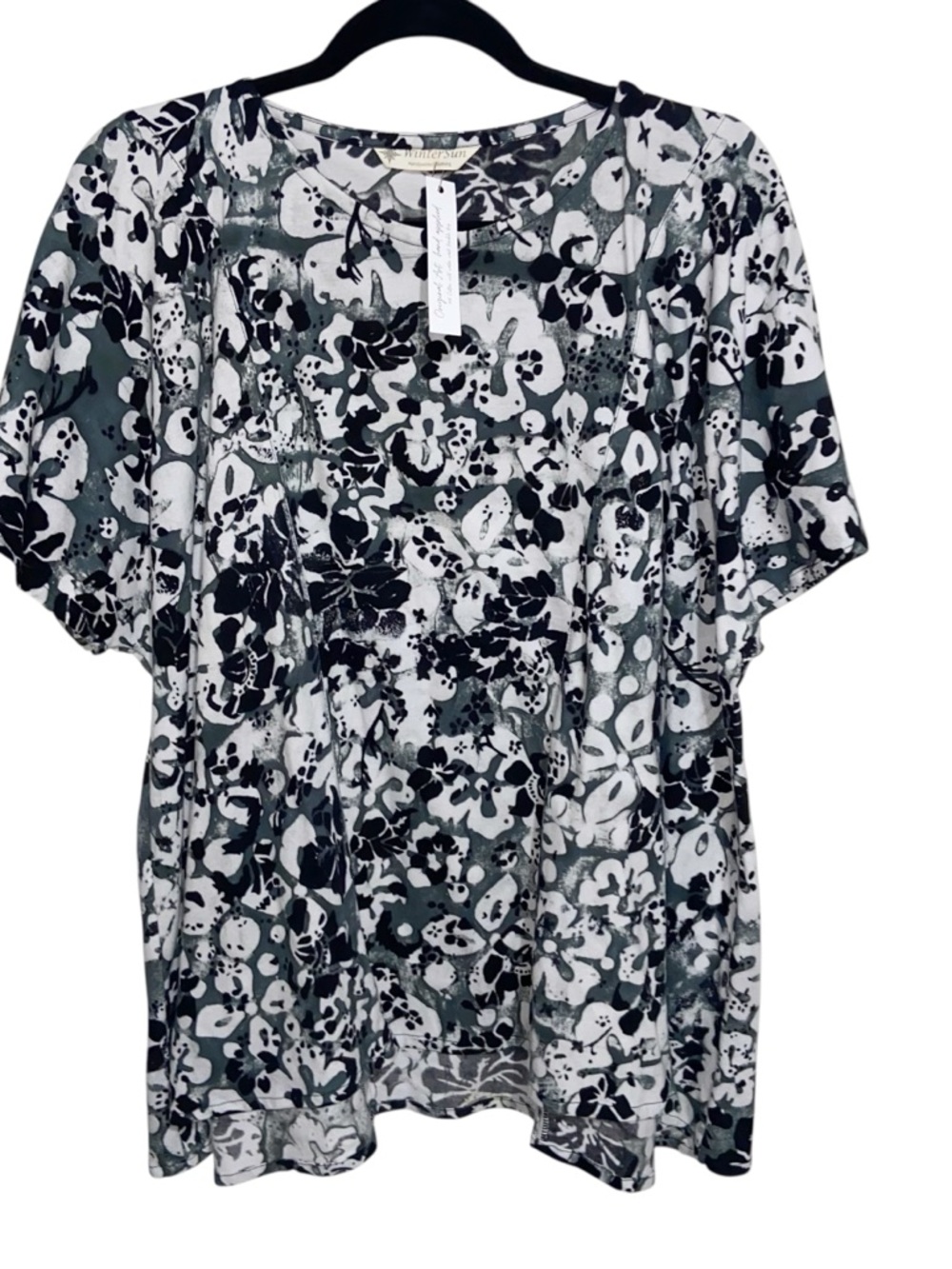 Wintersun Top Womens Large Floral Tunic Handpainted Relaxed Artsy Wearable Art